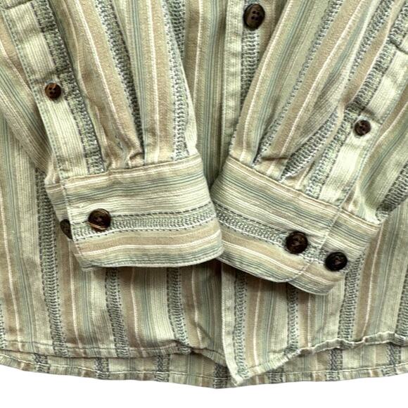 Paradise Collection Silk Shirt L Green Striped Preppy Hipster Dad Academia Retro - Picture 3 of 15